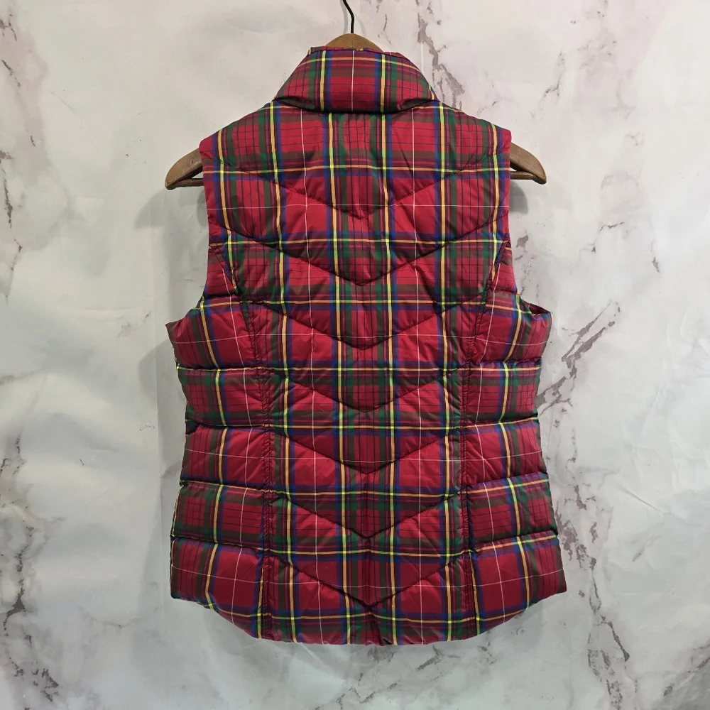 Lands End Vest Women XS Red Plaid Down Puffer Insulated Quilted Goose Yellow - Picture 5 of 9